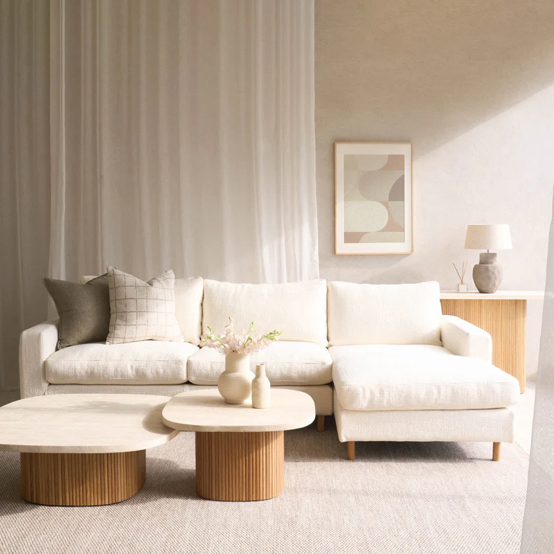 Ponte Long L Shape Fabric Sofa | Panna Cotta (270 cm)