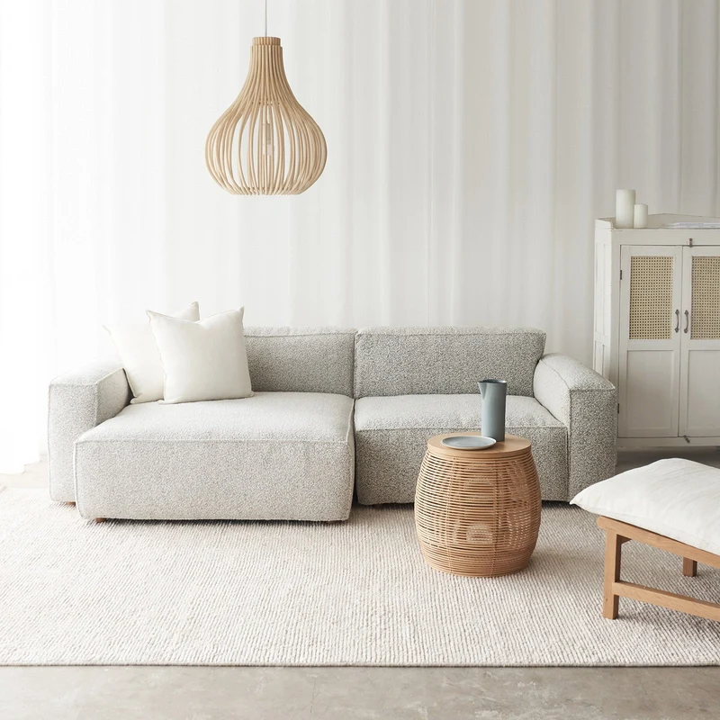 Baker Fabric L Shape Sofa | Salt & Pepper (248cm) - Gambar 1