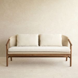 Aiko Outdoor Sofa | White Shell Frame with Sand Cushions - Gambar 6