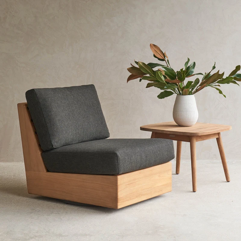 Tulum Outdoor Armless Swivel Armchair | Teak Frame - Midnight